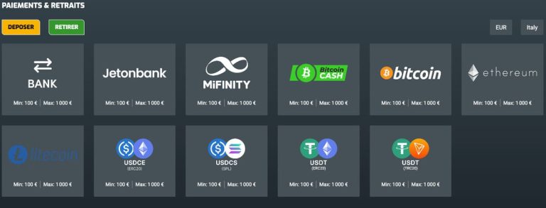 Evobet Casino Modes Paiements